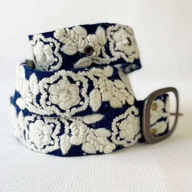 Two-Tone Embroidered Wool Belt