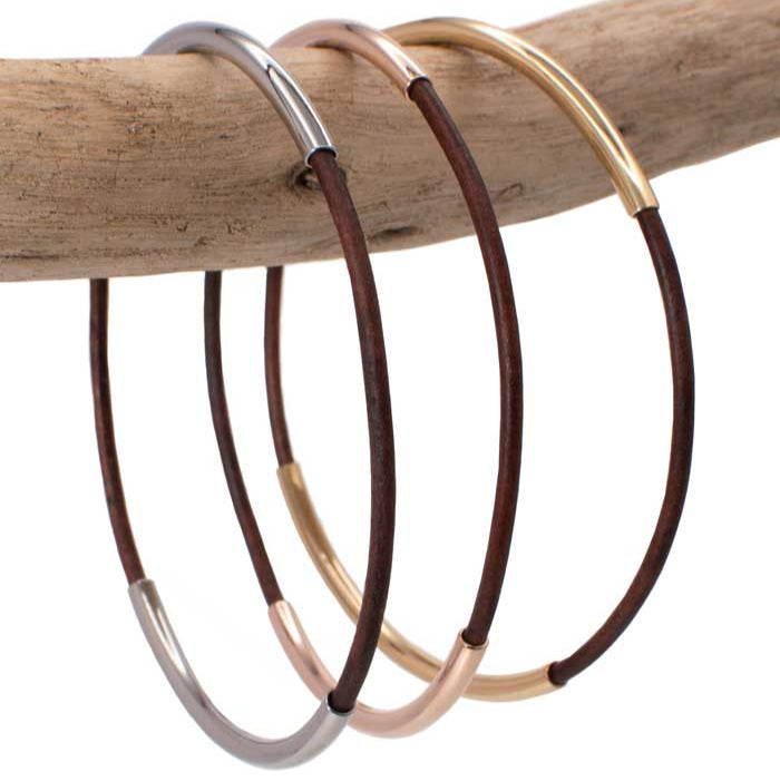 Tri-Color Leather Bangles, Espresso