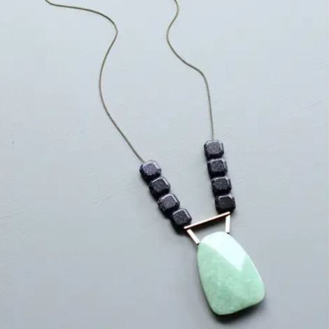 Blue Goldstone and Jade Pendant Necklace