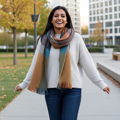 Alpaca Plaid Scarf in Rustic Dune