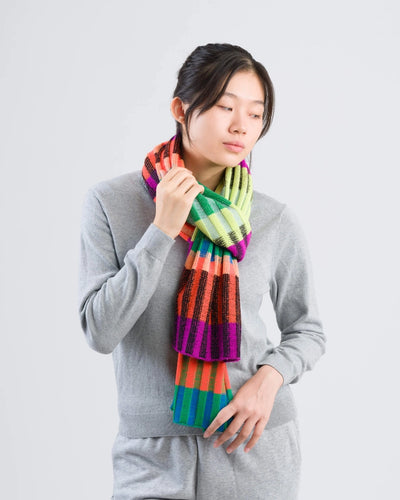 Mosaic Stripe Knit Scarf in Lime Cobalt