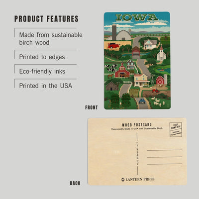 Wood Postcard Iowa, Retro Style Countryside