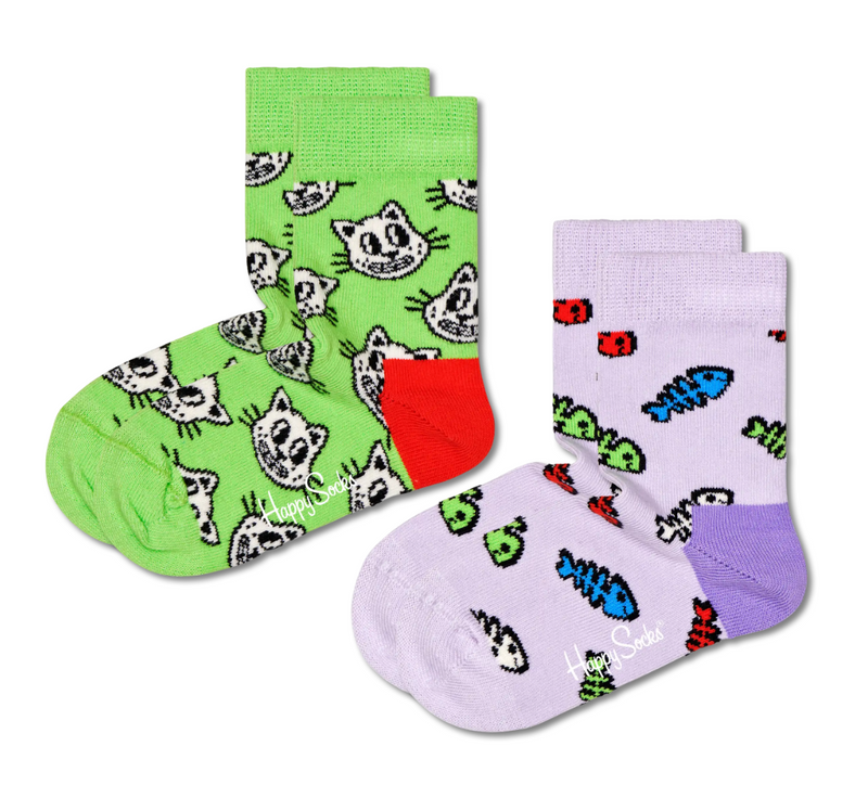 Kids Happy Socks, 2-Pack Cats and Fish