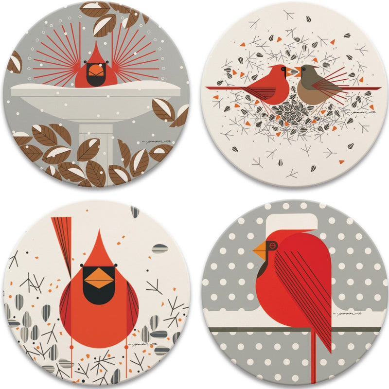 Charley Harper, Cardinals Absorbent Stone Coaster Set