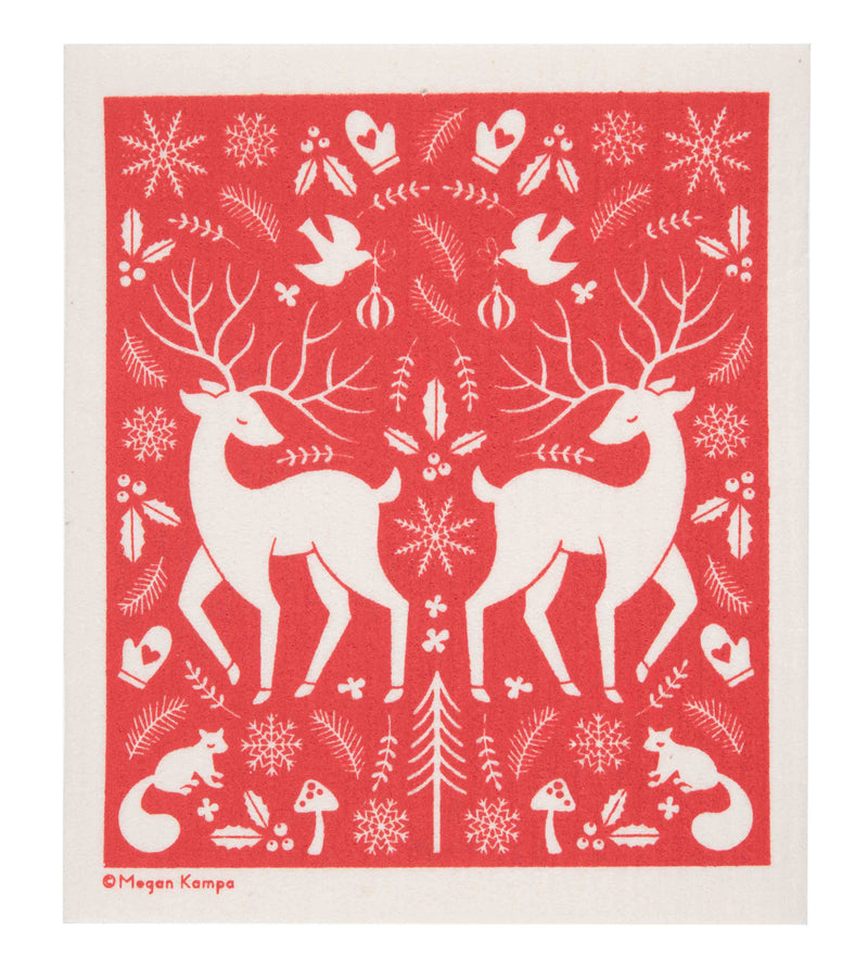 Swedish Dish Cloth - Deer in Red