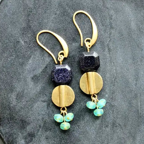 Blue Goldstone and Aqua Earrings