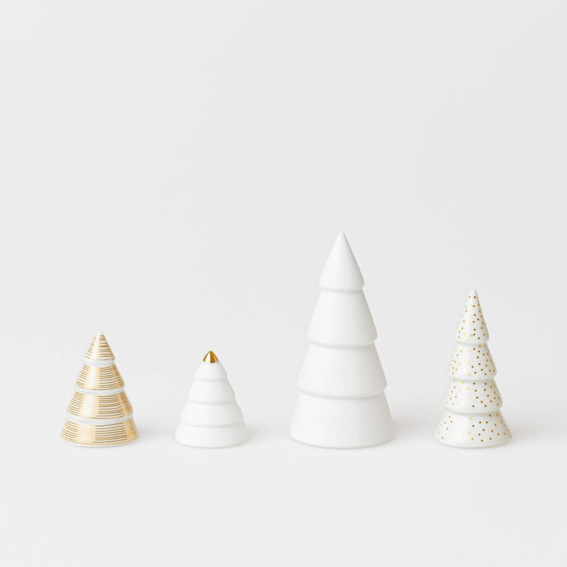 Winter Forest Porcelain Fir Trees, Set of 4
