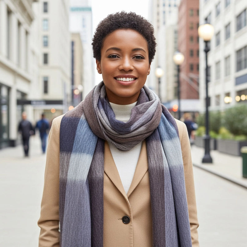 Alpaca Plaid Scarf in Mocha