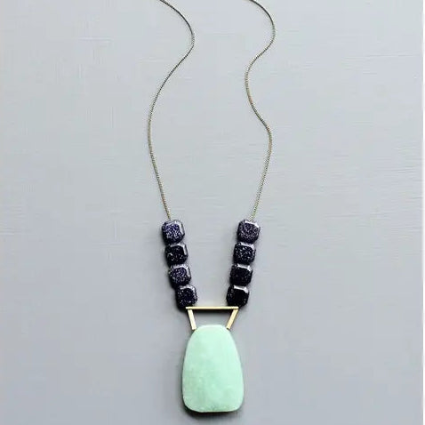 Blue Goldstone and Jade Pendant Necklace
