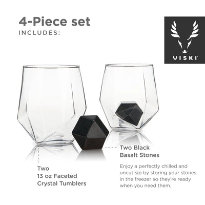 Faceted Tumblers & Hexagonal Basalt Stones Set