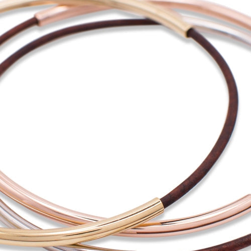 Tri-Color Leather Bangles, Espresso