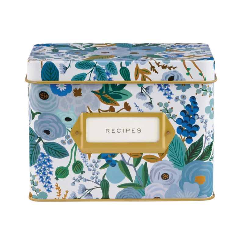 Blue Garden Party Tin Recipe Box