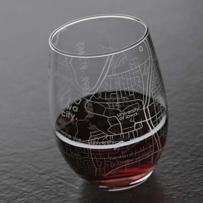 Iowa City Map Stemless Wine Glass