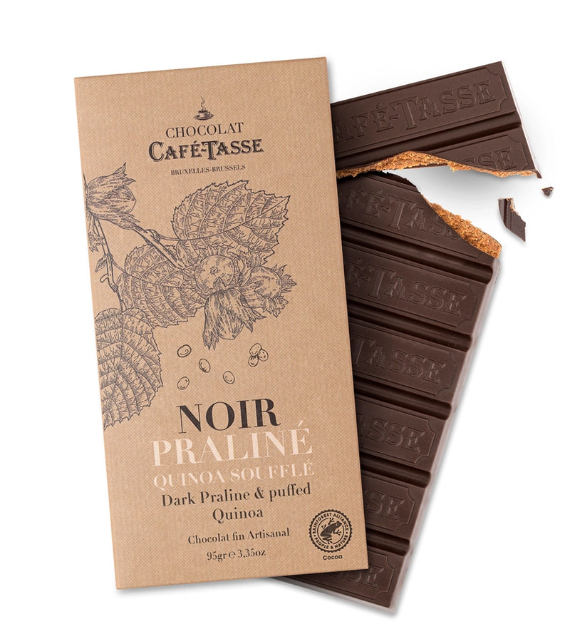 Dark Chocolate Bar with Hazelnut Praline and Quinoa