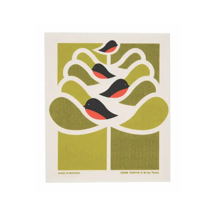 Swedish Dish Cloth, Retro Birds in Tree