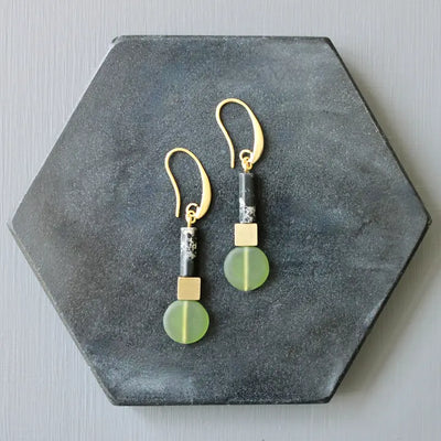 Geometric Earrings with Olivine Glass