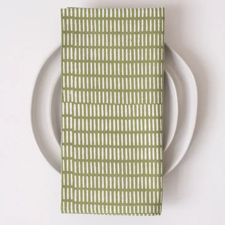 Pontis Stripes Moss Block Printed Napkins