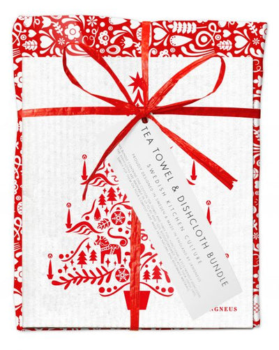 Swedish Dishcloth and Tea Towel Bundle, Scandi Christmas