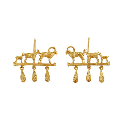 Mountain Goat Family Relic Earrings with Ornate Drops by Alex Monroe Jewellery