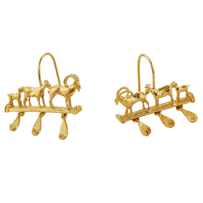 Mountain Goat Family Relic Earrings with Ornate Drops by Alex Monroe Jewellery