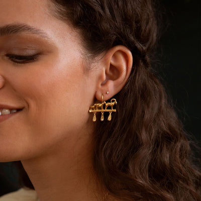 Mountain Goat Family Relic Earrings with Ornate Drops by Alex Monroe Jewellery