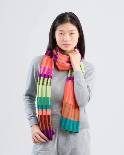 Mosaic Stripe Knit Scarf in Lime Cobalt