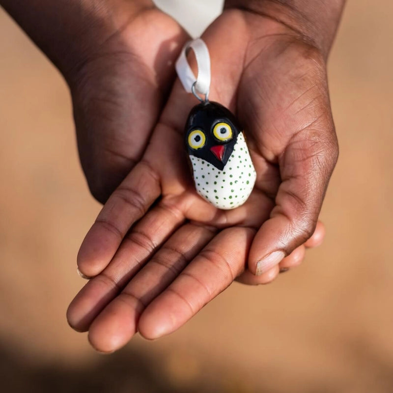Mifuko Wooden Ornament - White Owl