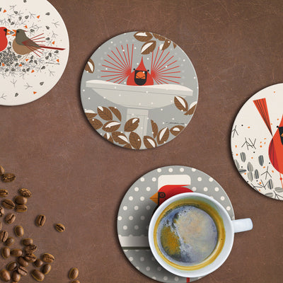 Charley Harper, Cardinals Absorbent Stone Coaster Set