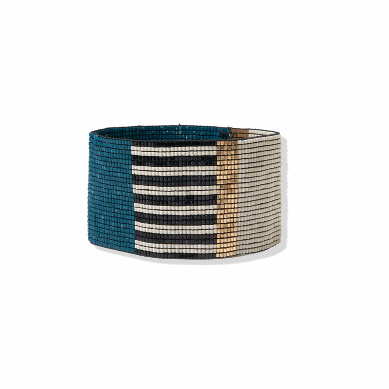 Color Block and Stripe Beaded Stretch Bracelet in Peacock