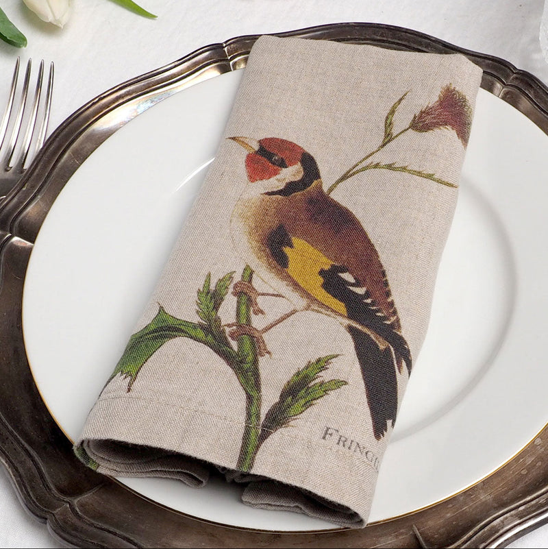 Linen Napkin Set with Small Birds