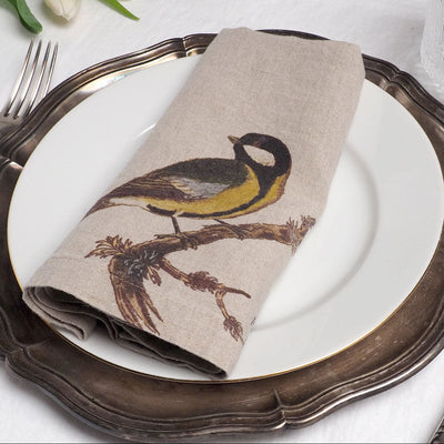 Linen Napkin Set with Small Birds