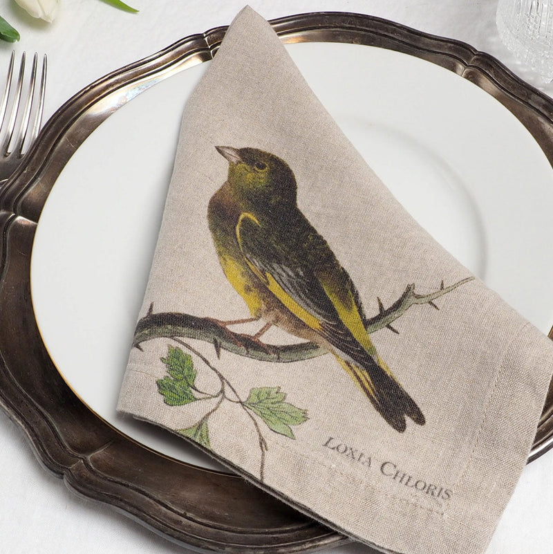 Linen Napkin Set with Small Birds