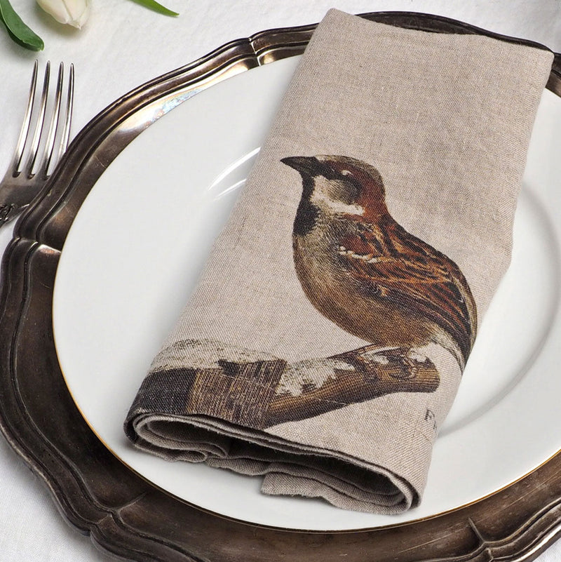 Linen Napkin Set with Small Birds