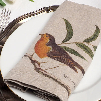 Linen Napkin Set with Small Birds