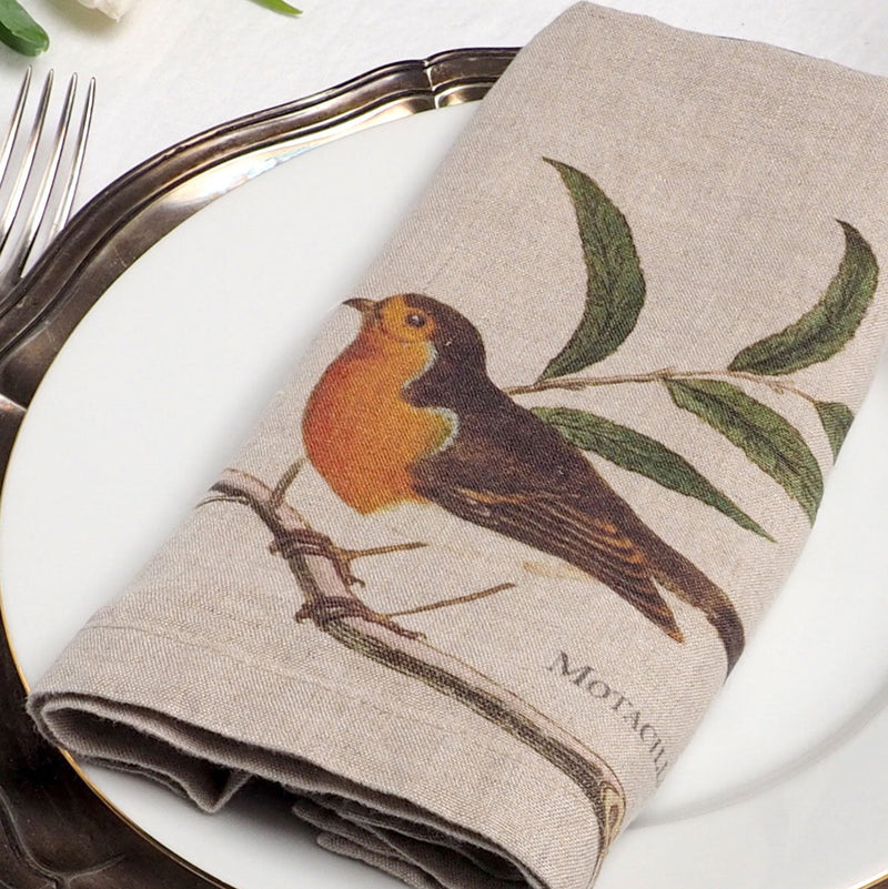 Linen Napkin Set with Small Birds