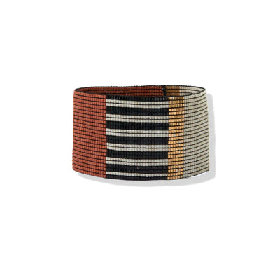 Color Block and Stripe Beaded Stretch Bracelet in Rust