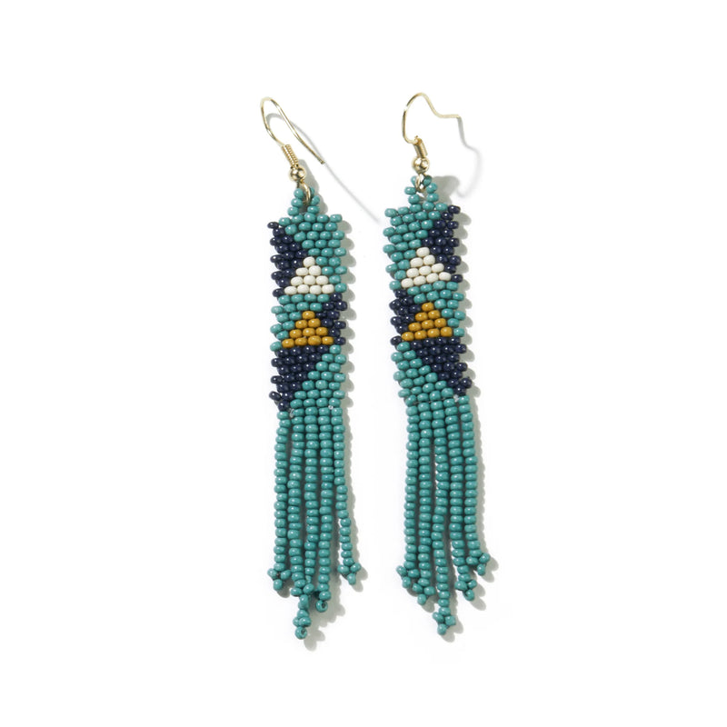 Angles Beaded Fringe Earrings Teal