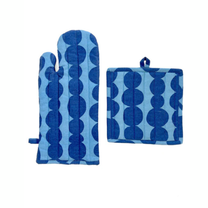 Oven Mitt + Potholder Set - Blue Totem