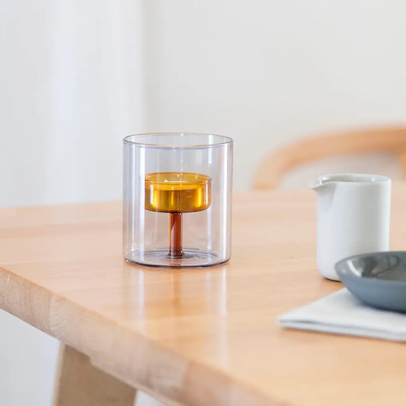 Duo Tone Glass Tea-light Holder, in Grey-Orange
