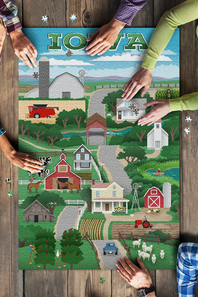 1000 Piece Puzzle Iowa, Retro Style Countryside