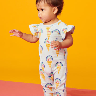 Ruffle Sleeve Baby Romper in Rainbow