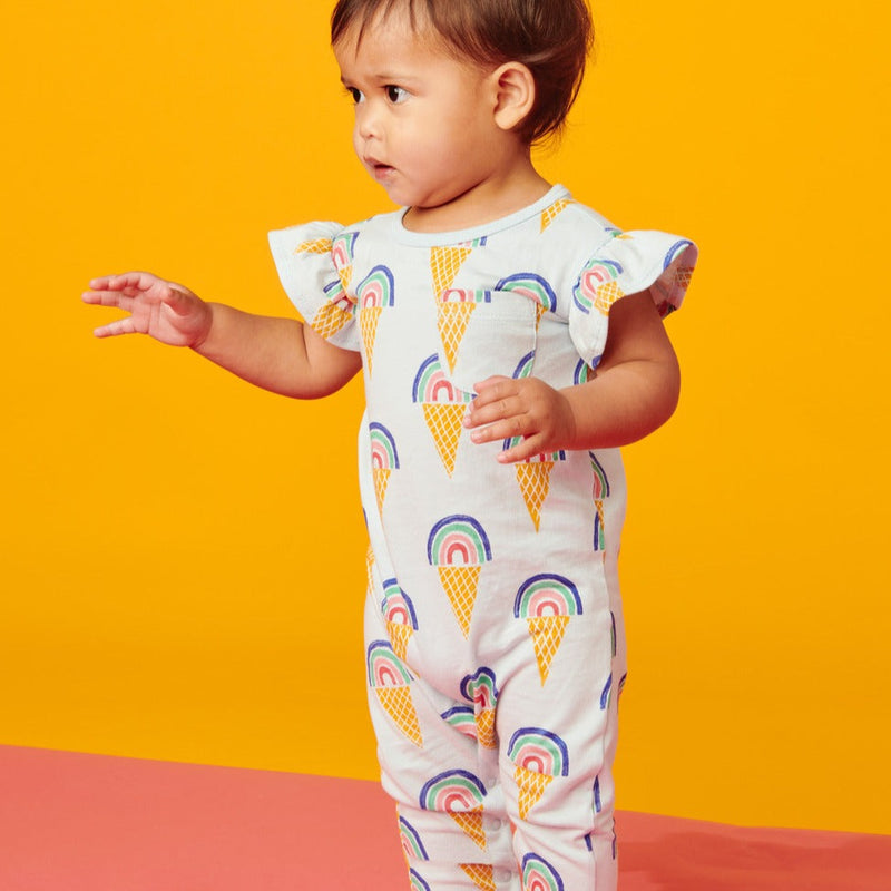 Ruffle Sleeve Baby Romper in Rainbow