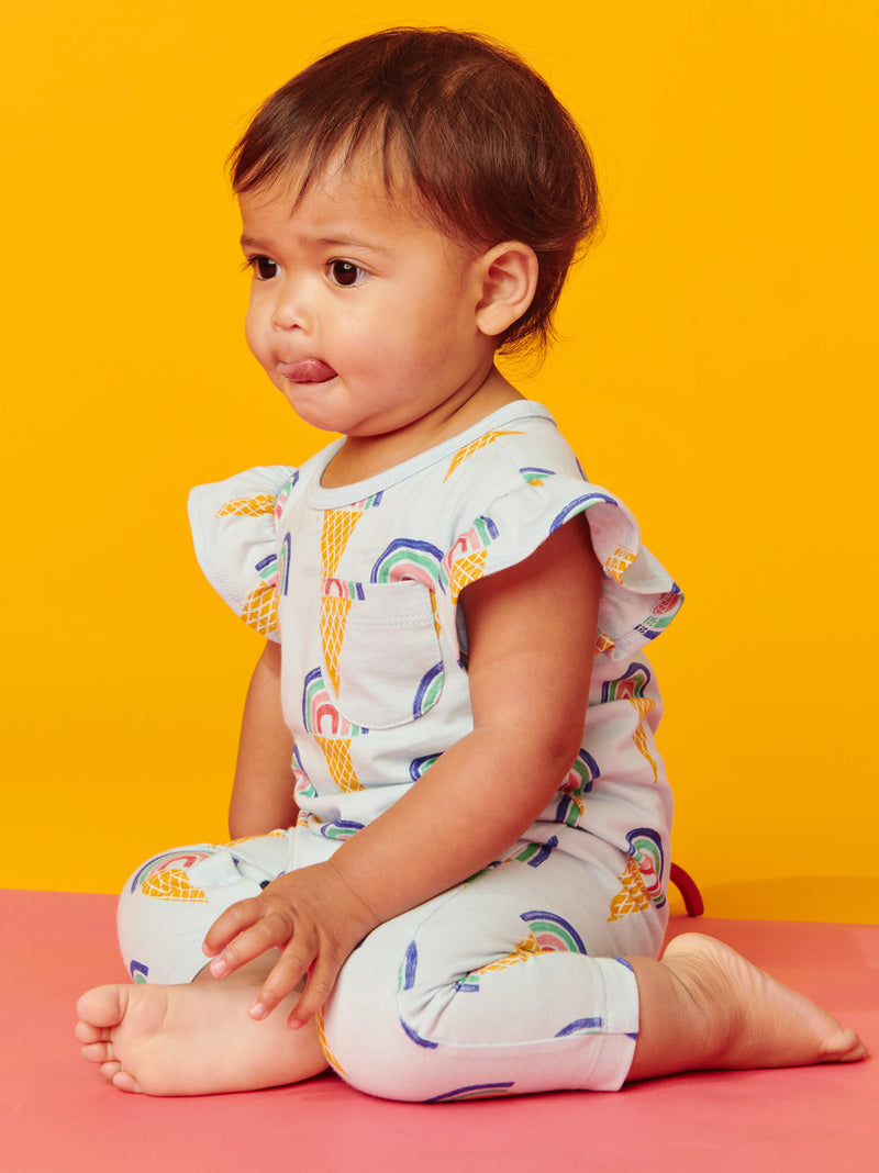 Ruffle Sleeve Baby Romper in Rainbow