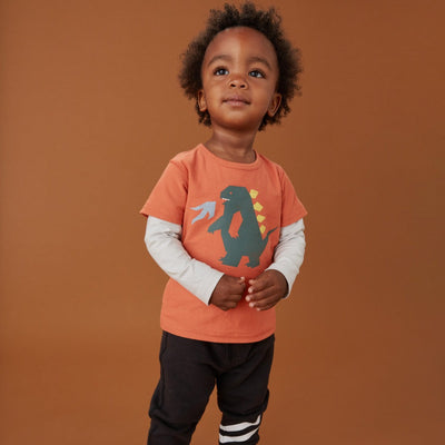Dino Destroyer Baby Graphic Tee, Copper