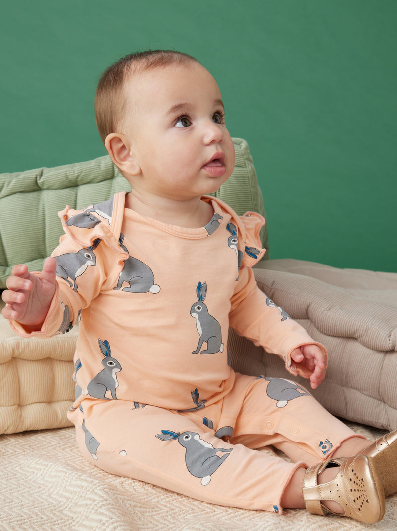 Ruffle Shoulder Baby Romper in Nousagi