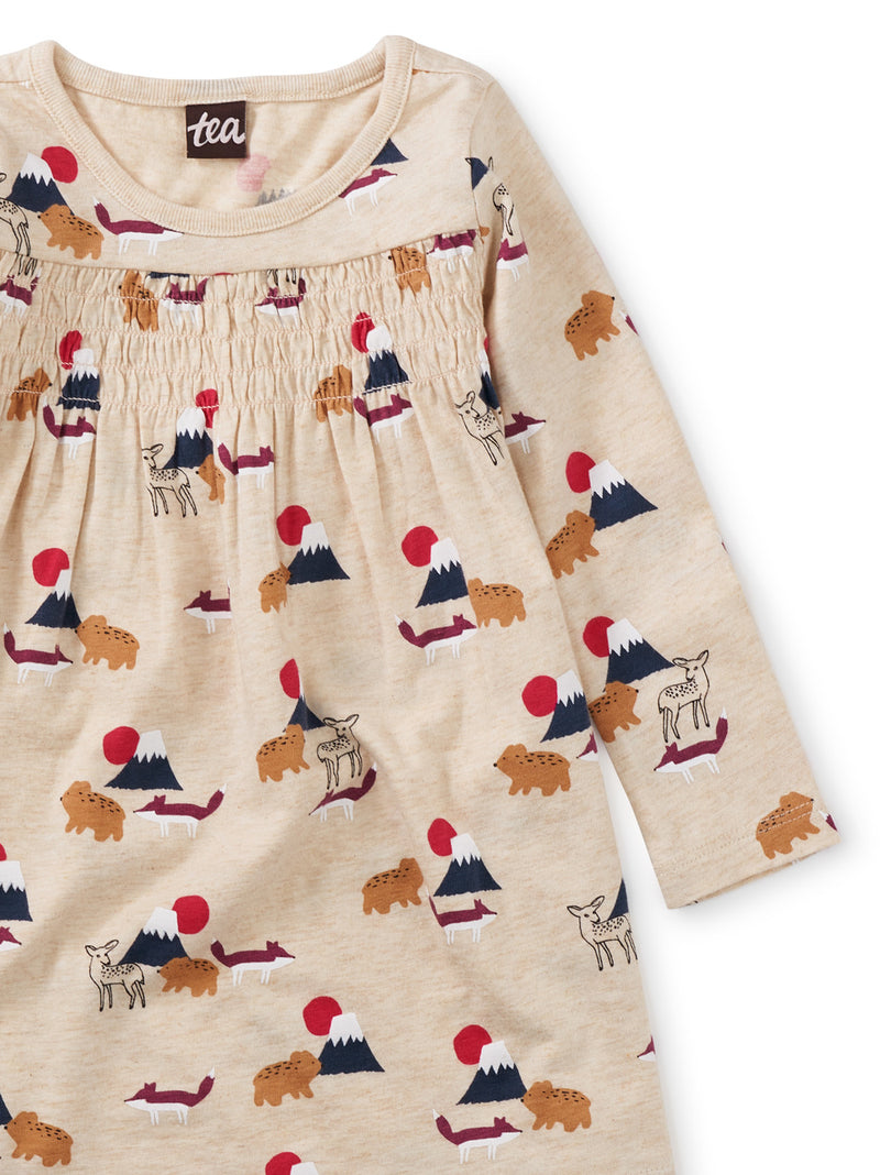 Printed Smocked Baby Dress, Mt Fuji Scene