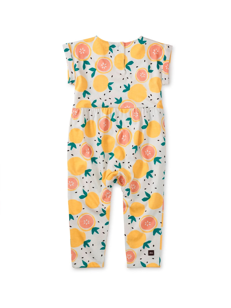 Cuff Sleeve Baby Romper, Printed Oranges