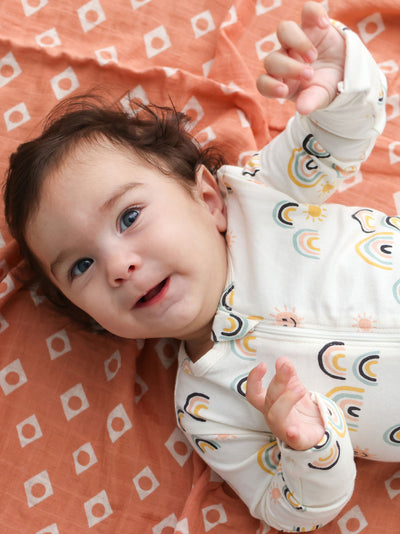 Footed Zip Front Baby Romper, All Sunshine & Rainbows
