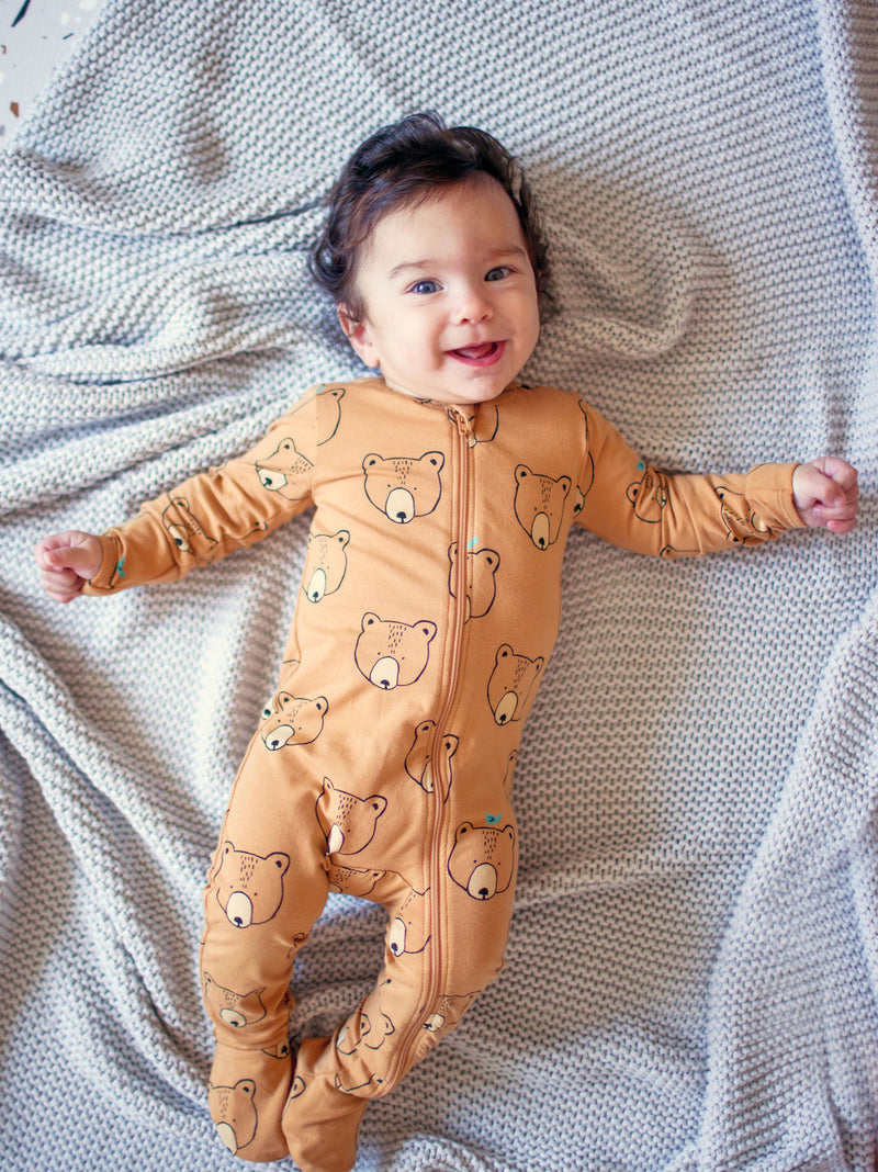 Footed Zip Front Baby, Oso y Ave/Bear and Bird
