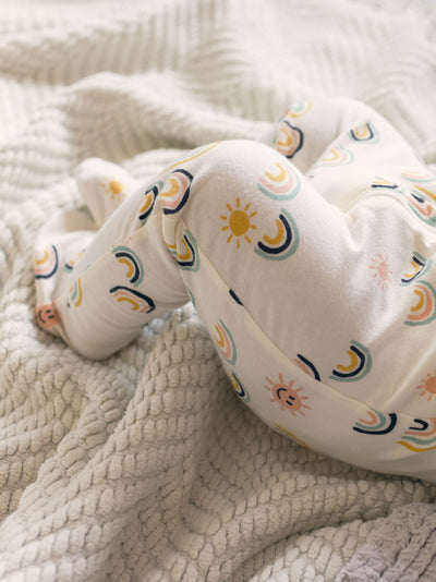 Footed Zip Front Baby Romper, All Sunshine & Rainbows